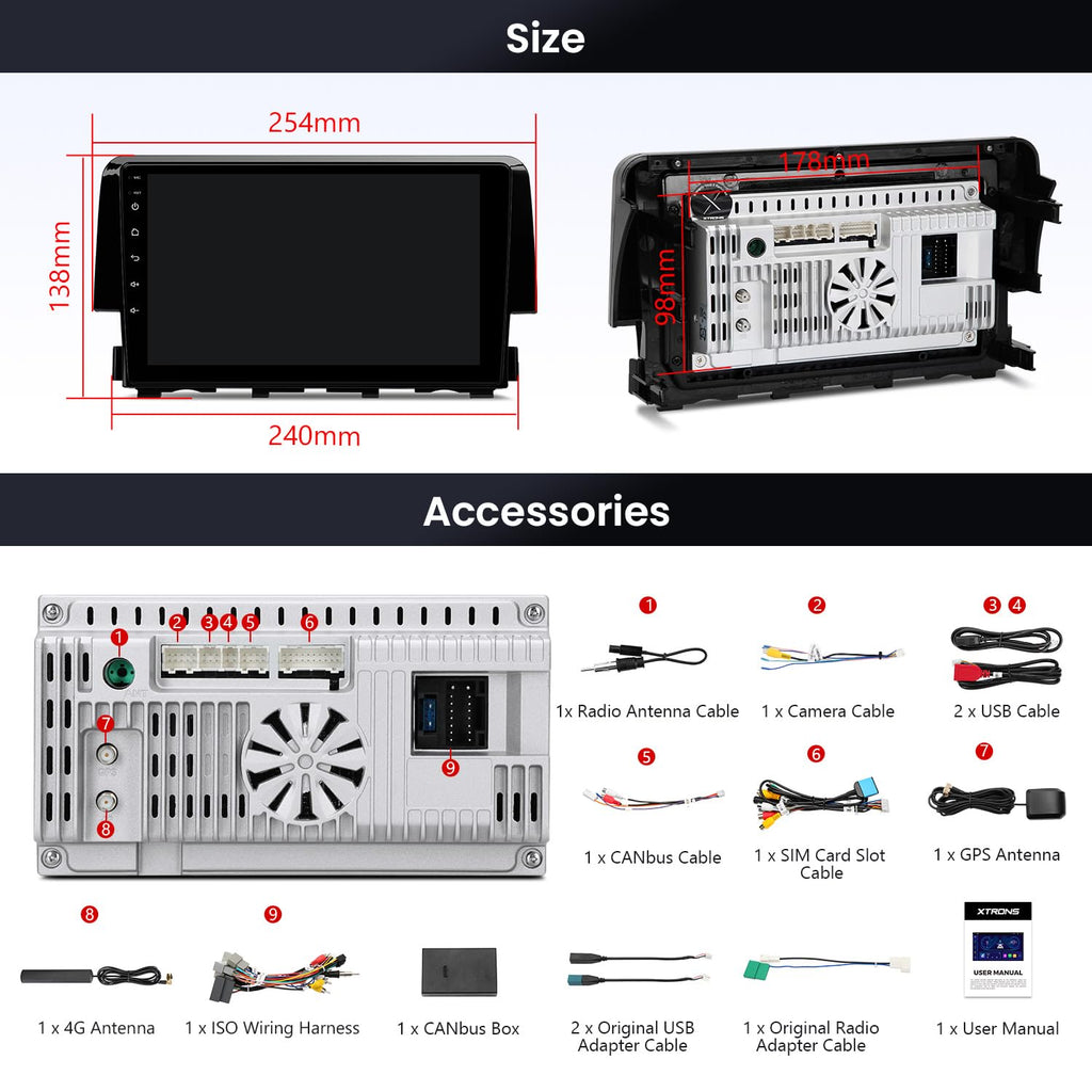 XTRONS 9" Android Car Stereo for Honda Civic (2015-2022) IPS 4+64GB