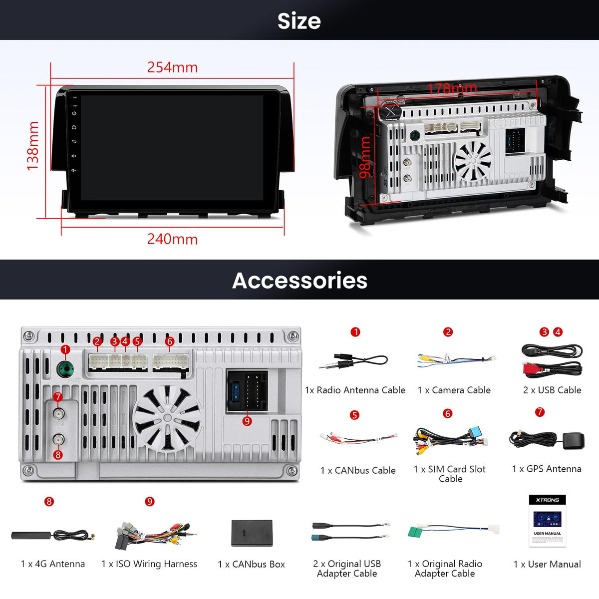 XTRONS 9" Android Car Stereo for Honda Civic (2015-2022) IPS 4+64GB