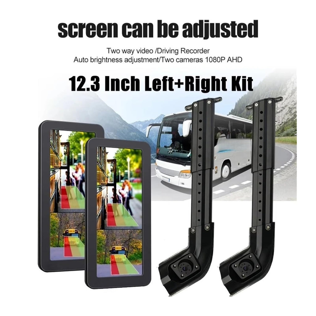 12.3 Inch IPS AI BSD Blind Spot DVR Mirror 1080P AHD Dual Head Stretchable Side View Reverse Backup Camera for Truck Bus(Left Right)