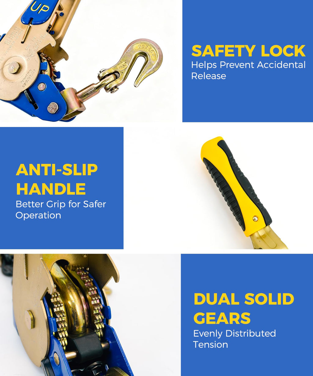 2 Pack 5/16"-3/8" EZ Ratchet Chain Binders with Grab Hooks