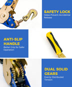 2 Pack 5/16"-3/8" EZ Ratchet Chain Binders with Grab Hooks