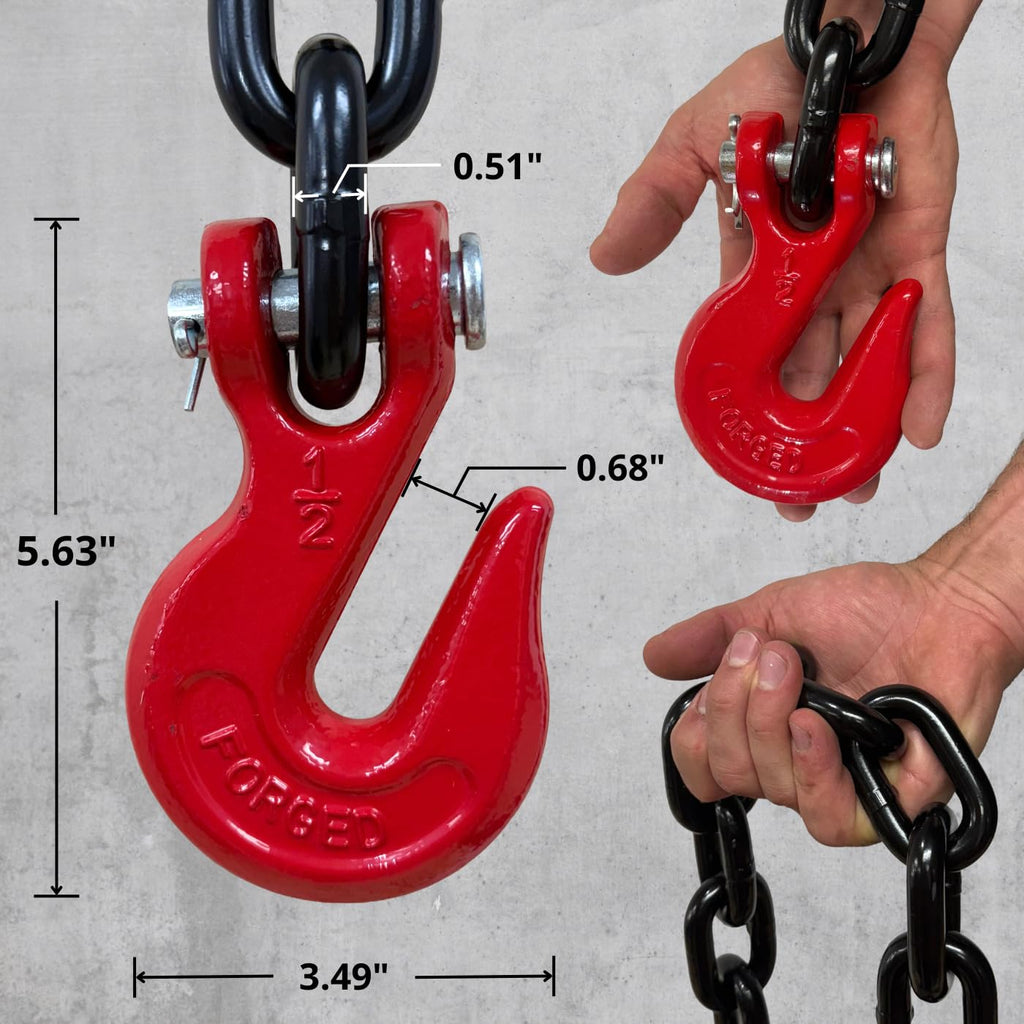 4PK Falcon Cargo 1/2" X 6' Grade 80 Transport Binder Chain - 12,000 LBS WLL - Clevis Grab Hook, Tie-Down, Towing