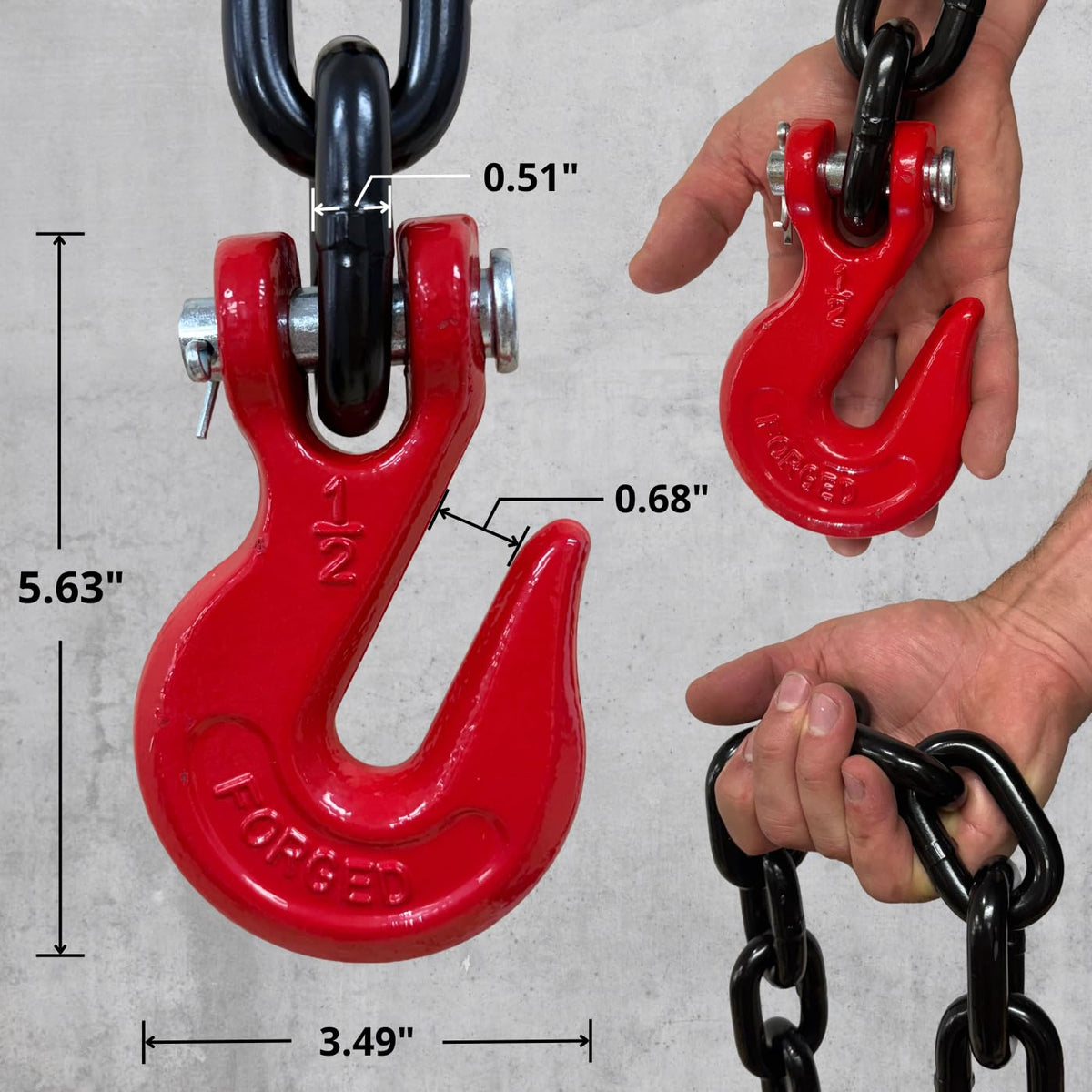 4PK Falcon Cargo 1/2" X 6' Grade 80 Transport Binder Chain - 12,000 LBS WLL - Clevis Grab Hook, Tie-Down, Towing