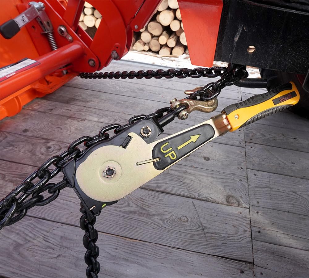 Mytee Products 4 Pack 3/8" - 1/2"Easy Ratchet Chain Binder with Grab Hooks & 6000 lbs WLL - Heavy Duty Tie Down Ratchet Load Binder for Flatbed Trailers & Trucks