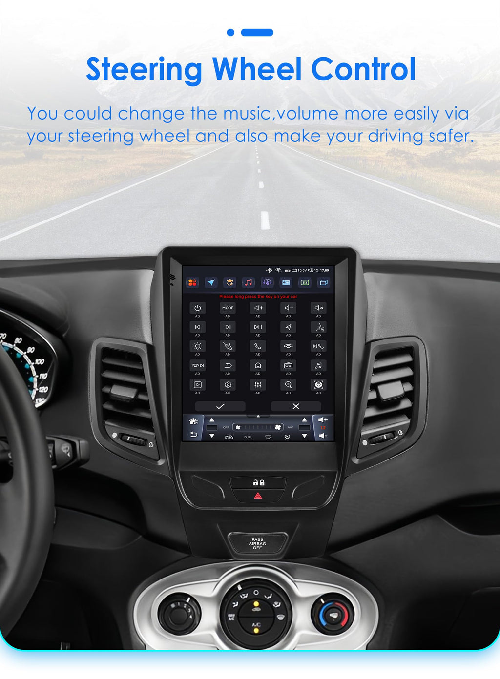 8 Core 6GB+64GB 9.7Inch HD Touchscreen Android 14 Stereo Car Radio Upgrade for Ford Fiesta 2009-2016 Wireless Carplay | Android Auto WiFi GPS Navigation Bluetooth 5.0 AM FM,SWC, Car Tablet