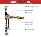 Mytee Products 4 Pack 3/8" - 1/2"Easy Ratchet Chain Binder with Grab Hooks & 6000 lbs WLL - Heavy Duty Tie Down Ratchet Load Binder for Flatbed Trailers & Trucks
