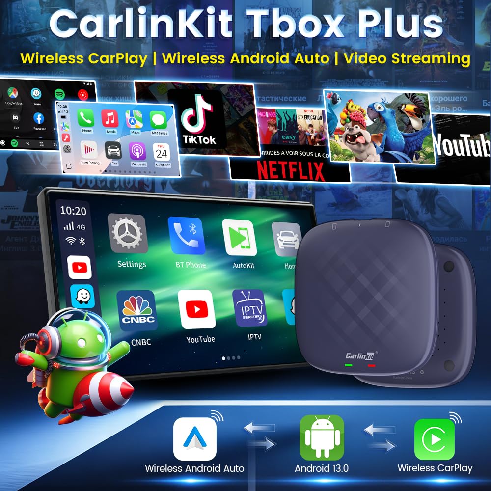 Carlinkit Tbox Plus CarPlay AI Box, Wireless 8GB+128GB Android Aibox