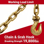 Ratchet Chain and Binder Kit 3/8" x 14FT, G80 Transport Chains and Binders for Trailer, Heavy Duty Load Binder with Grab Hooks for Flatbed Truck Trailer Cargo Securement, 8819 lbs WLL