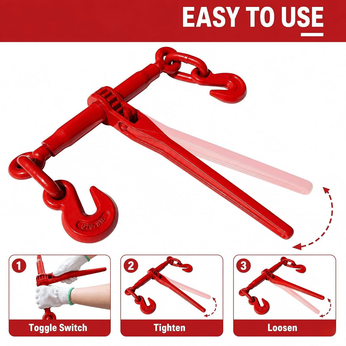 Ratchet Chain and Binder Kit 3/8" x 14FT, G80 Transport Chains and Binders for Trailer, Heavy Duty Load Binder with Grab Hooks for Flatbed Truck Trailer Cargo Securement, 8819 lbs WLL