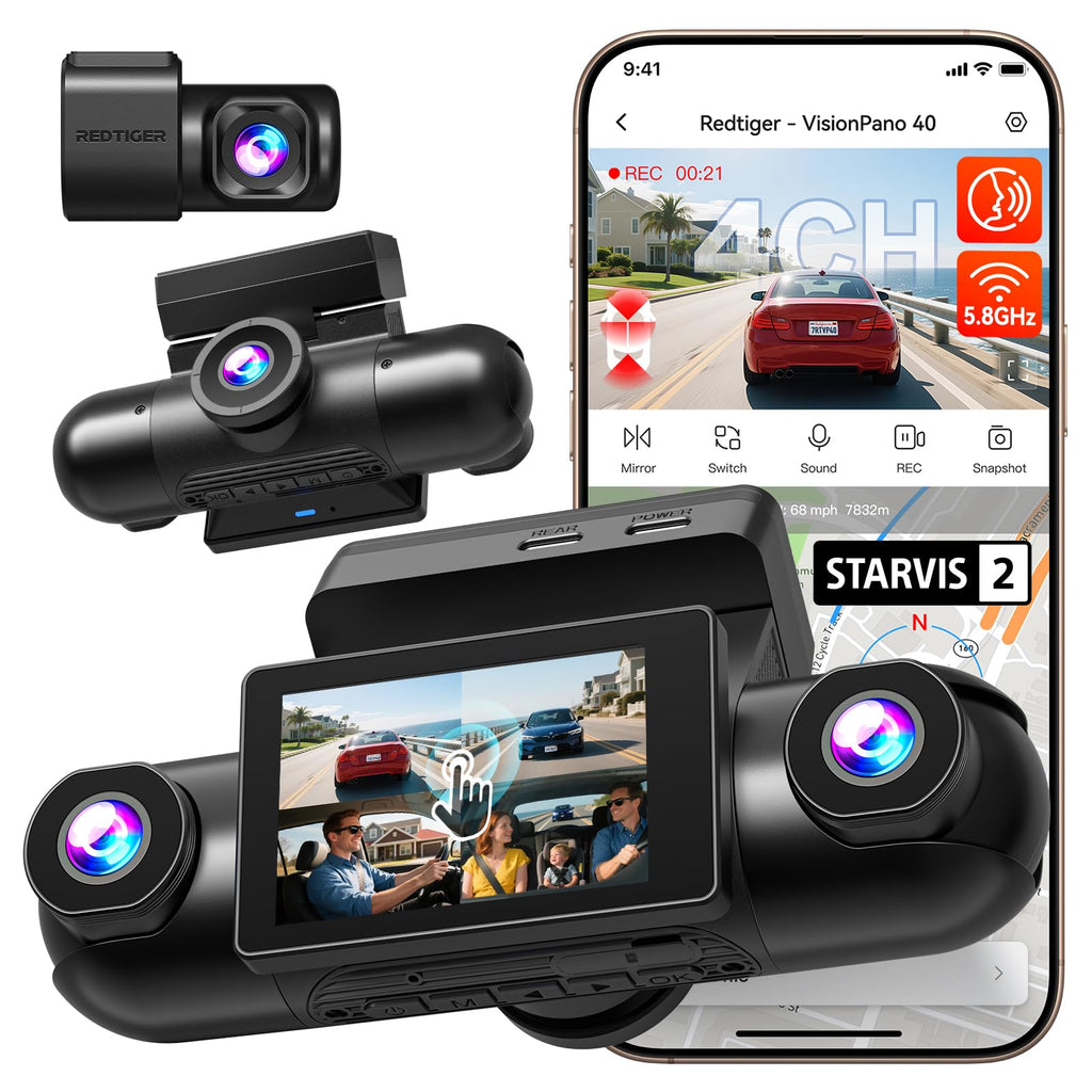 REDTIGER VP40 4 Channel 360° Dash Cam, Dual STARVIS 2, 8 IR Night Vision