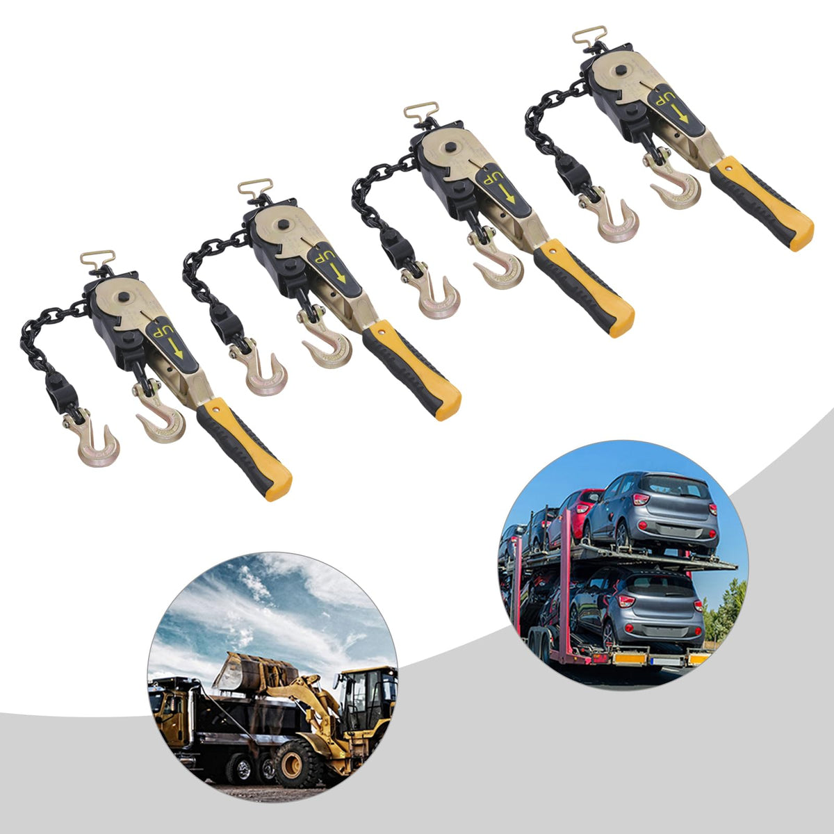 4 Pack EZ Ratchet Chain Binder 3/8-1/2in 6600lbs Yellow