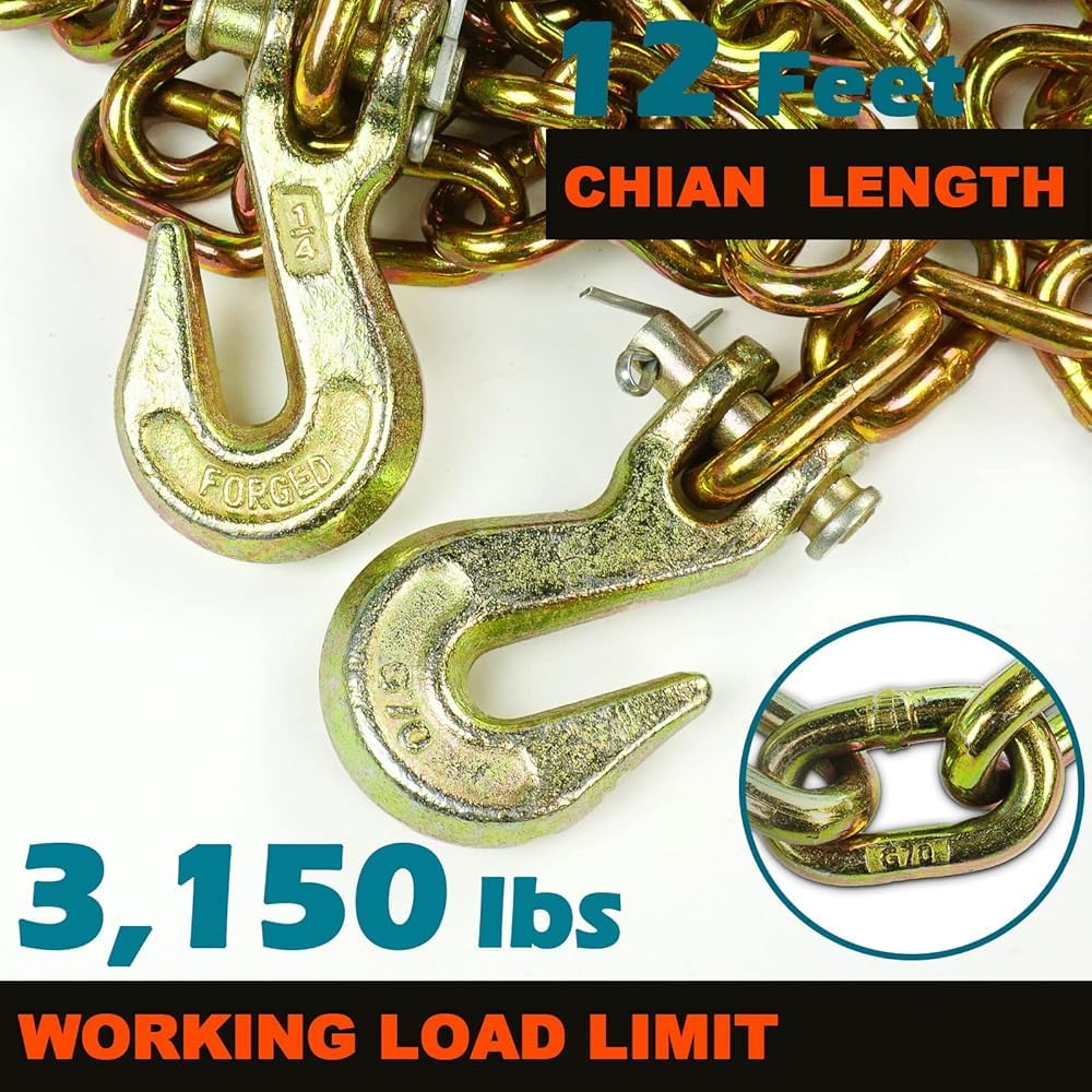 Chain and Binder Kit 5/16" - 1/4" Chain Binder Load Binder Transport Chain with 3,150lbs Safe Work Load for Truck Flatbed Trailer Tie Down Hauling Logging