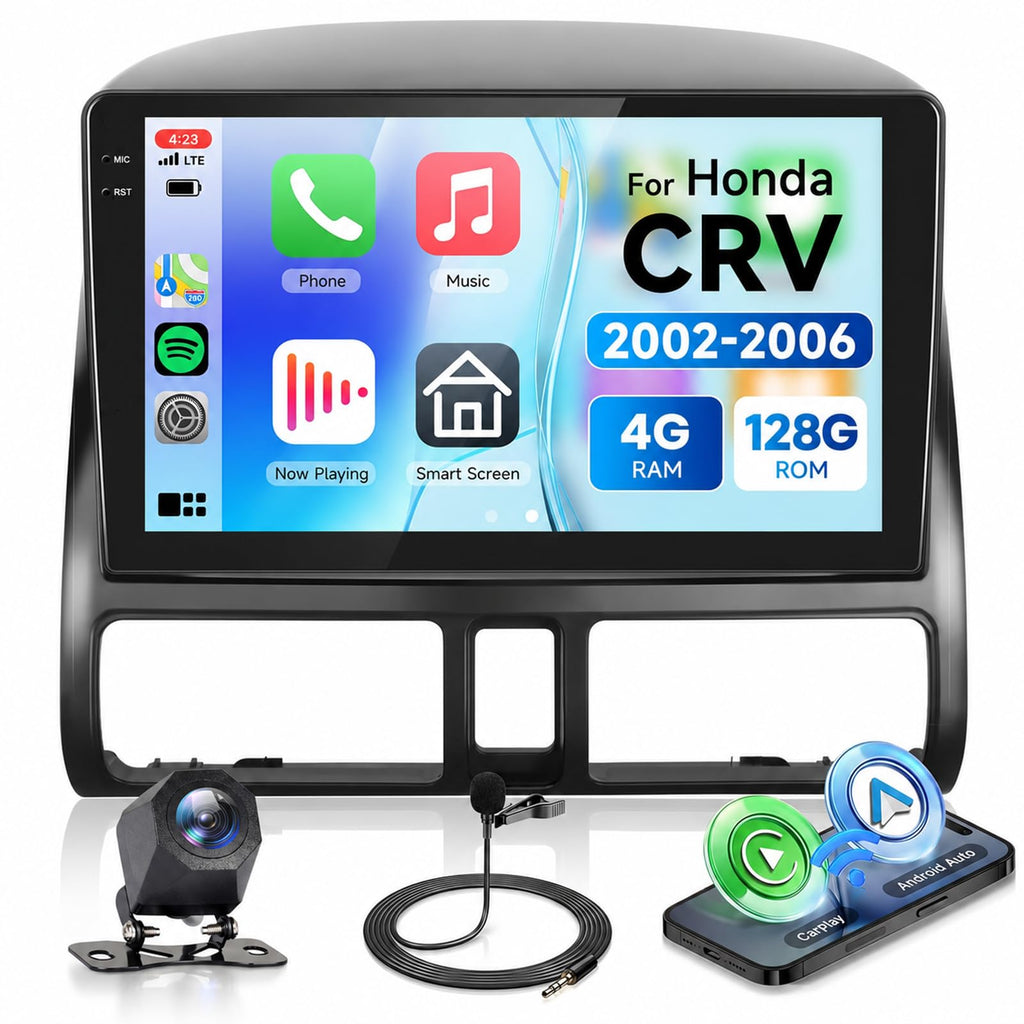 8 CORE 6G+128G Car Radio Stereo for Honda CRV 2002-2006 with Wireless CarPlay Android Auto, 9 Inch 1280 * 720P IPS Touch Screen Head Unit Android 13 GPS WiFi Bluetooth 32-Band DSP SWC HD Camera