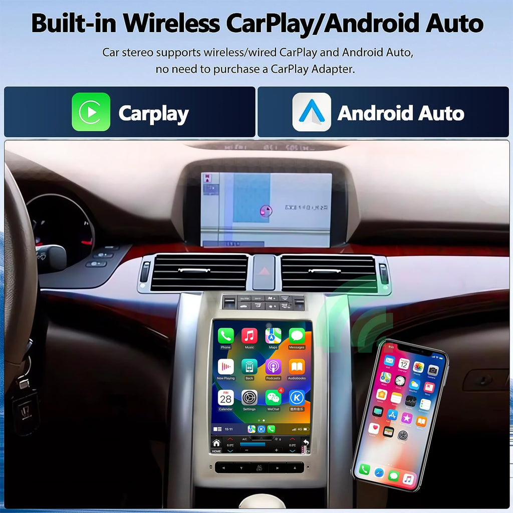 for Acura RL 2004-2012 Android 14 Radio Tesla Style 9.7-Inch IPS Touch Screen Stereo with Bluetooth 5.0 Carplay/Android Auto GPS Navigation for Car Multimedia Player with HD Rear-View Camera