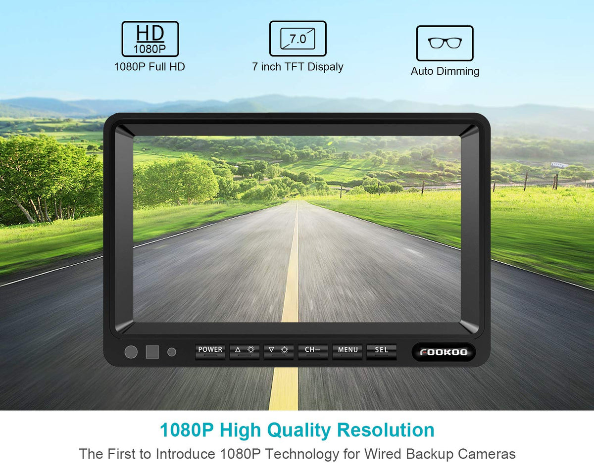 HD 1080P Wired Backup Camera System: 7" Monitor + Rear View Camera