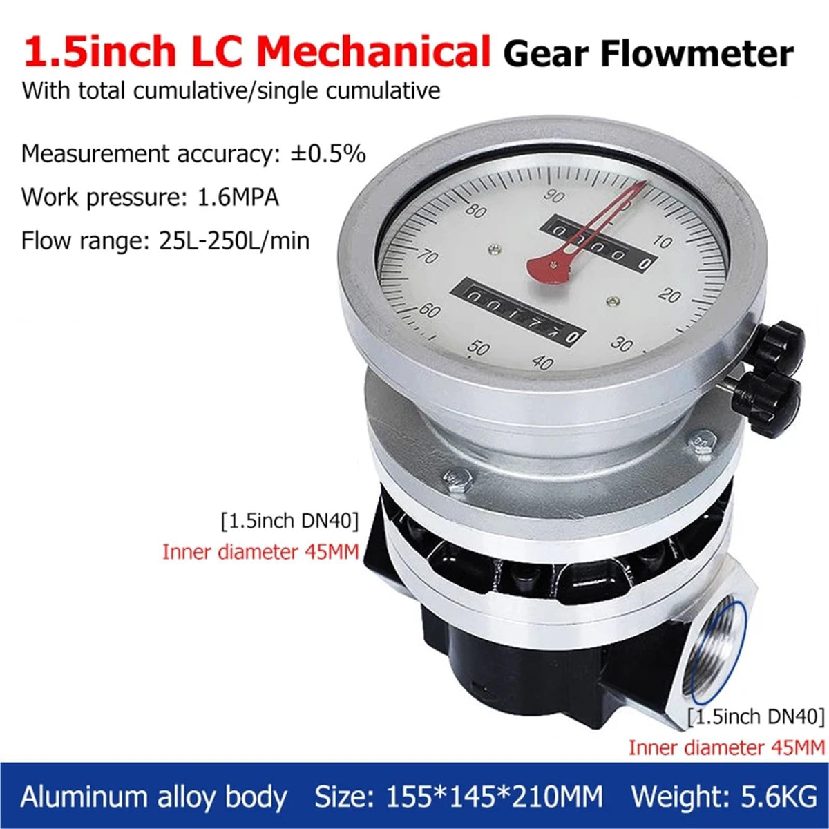 1inch/1.5inch/2inch LC Mechanical Oval Gear Flow Meter(1.5inch)