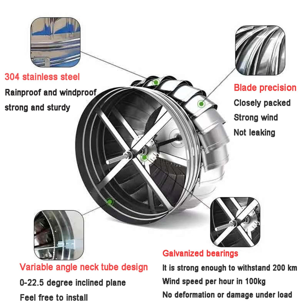 Stainless Steel Roof Turbine Ventilator with Spinning Chimney Cowl for Anti Downdraught 400mm