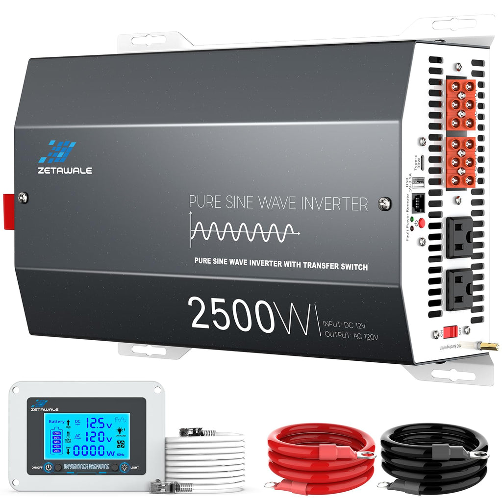 2500W Pure Sine Wave Inverter with Built-in ATS 12V DC to 120V AC for RVs