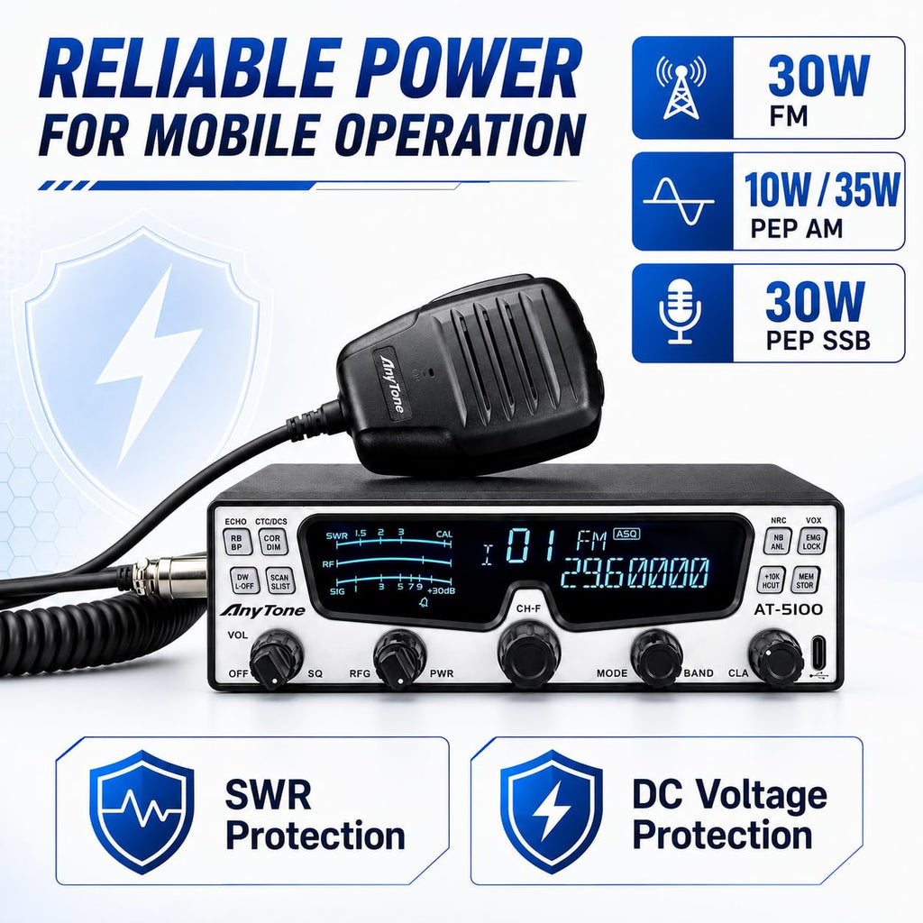 AnyTone AT-5100 10 Meter Amateur Radio, SSB/CW/AM/FM, 28.000-29.700 MHz