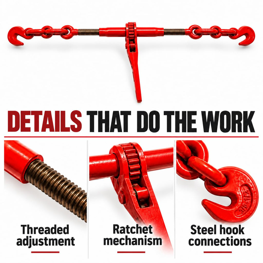 Ratchet Binder Kit, 8,819 lbs, Two 3/8" G80 Chains & Adjustable Grab Hooks