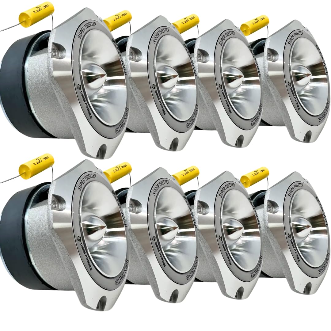 Bass Rockers BRCP24 Silver 4" Bullet Tweeter, 400W Peak/200W RMS, 8-Ohm Die-Cast Aluminum Body, High-Output (up to 110 dB), 4kHz-20kHz Frequency Response (Silver) (8)