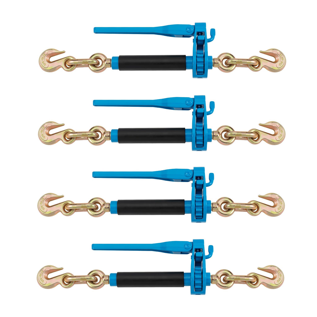 4 Pack Side Lever Ratchet Chain Binder | 7100 lbs WLL, Fits 5/16" G70 Chains, Labor-Saving Anti-Skid Handle, Heavy Duty Load Binders forTowing, Tie-Down & Hauling (4, Blue)