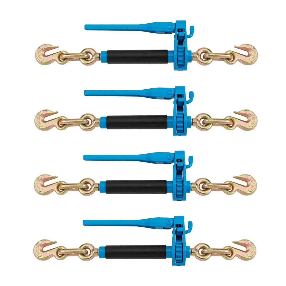 4 Pack Side Lever Ratchet Chain Binder | 7100 lbs WLL, Fits 5/16" G70 Chains, Labor-Saving Anti-Skid Handle, Heavy Duty Load Binders forTowing, Tie-Down & Hauling (4, Blue)