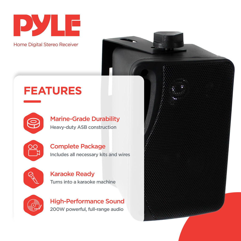 Pyle PLMR24B 3.5 Inch Home Theater Speakers with 100 Watt RMS Power, 4 Ohm Impedance, Stereo Theater Receiver, and 3 RCA inputs (4 Pack)
