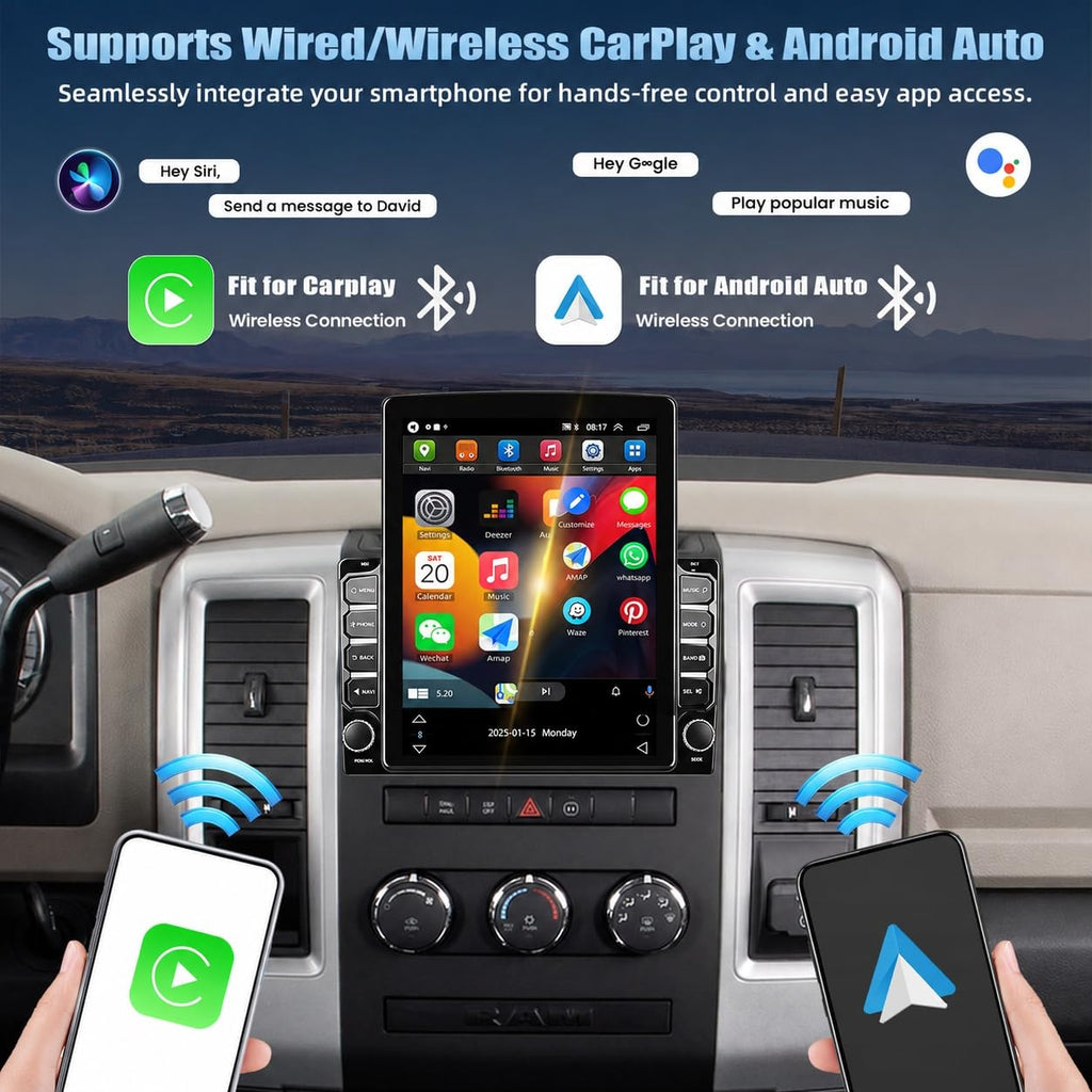 Android 13 Car Stereo Radio for 2009-2012 Dodge Ram 1500 2500 3500, 9.7-inch Touchscreen with Wireless CarPlay Android Auto GPS Navigation Bluetooth WiFi FM Radio, AHD Backup Camera, 2+32GB