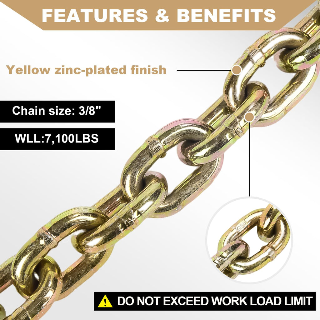 AAIN 4Pack Chain and Binder Kit, 3/8"-1/2" Ratchet Load Binders 9200 lbs