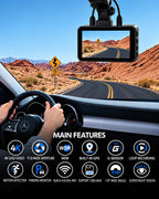 Dash Cam Front and Rear, 4K+4K Car Dash Camera, Free 128GB Card,5.8GHz WiFi
