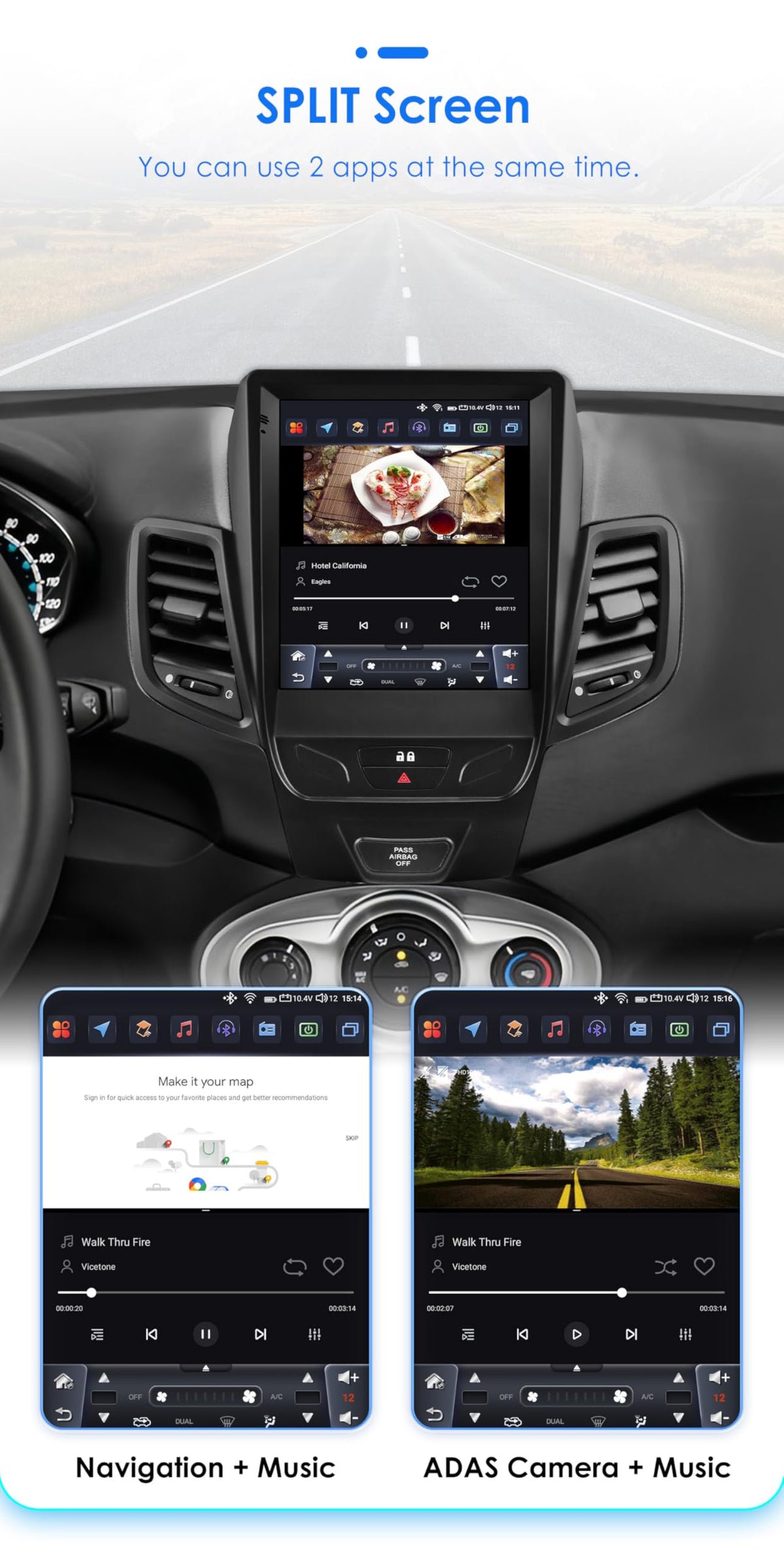 8 Core 6GB+64GB 9.7Inch HD Touchscreen Android 14 Stereo Car Radio Upgrade for Ford Fiesta 2009-2016 Wireless Carplay | Android Auto WiFi GPS Navigation Bluetooth 5.0 AM FM,SWC, Car Tablet