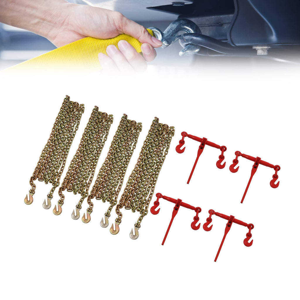 Chain and Load Binder Kit, 5/16''-3/8'' Chain Transport Hauling Load Package Includes Binders and 5/16'' X 20FT Binder Chains Tie Down Cargo Hauling Equipment (4 Sets)