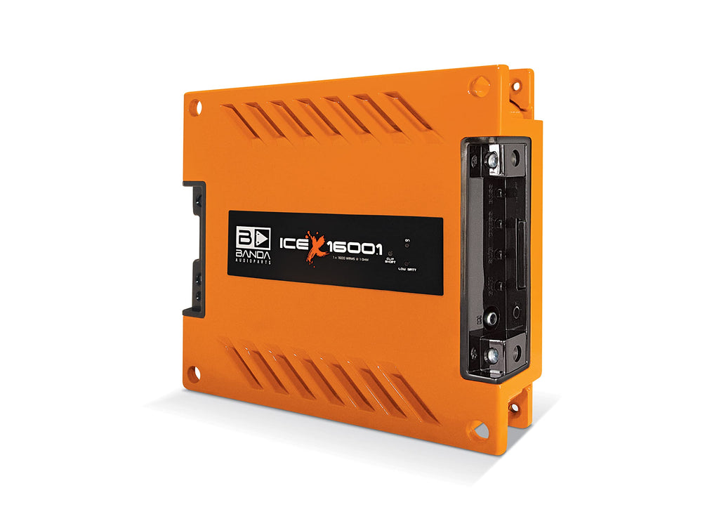 1-Ch. Vehicle Audio Bass Amplifier - 1600W High-Powered Mono Bass Amp w/Subsonic Filter and Low Pass Filter Stable at 1 ohm, LED Indicators, Sound Specialization, Orange - Banda ICEX1600.1ORANGE