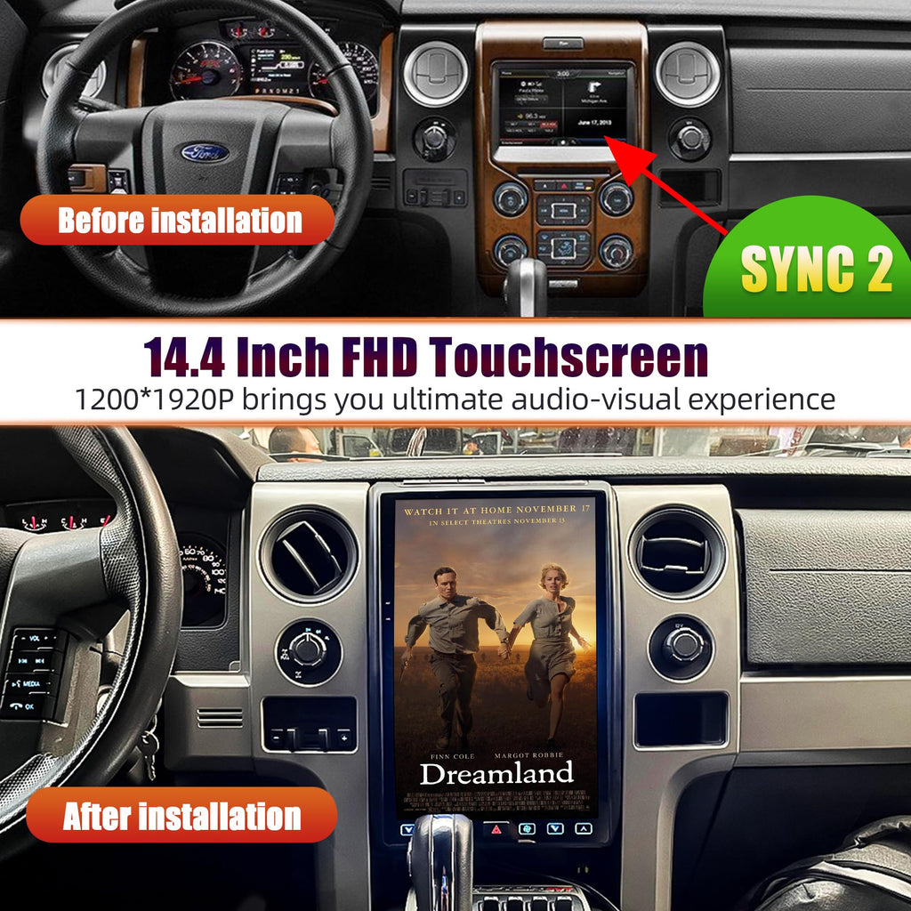 AuCar for Ford F150 F250 Raptor 2013-2014 (SYNC 2 System) 14.4 Inch Touch Screen Android 13 Car Radio Head Unit, Car Multimedia Player GPS Navigation Wireless Carplay Android Auto 8GB+128GB