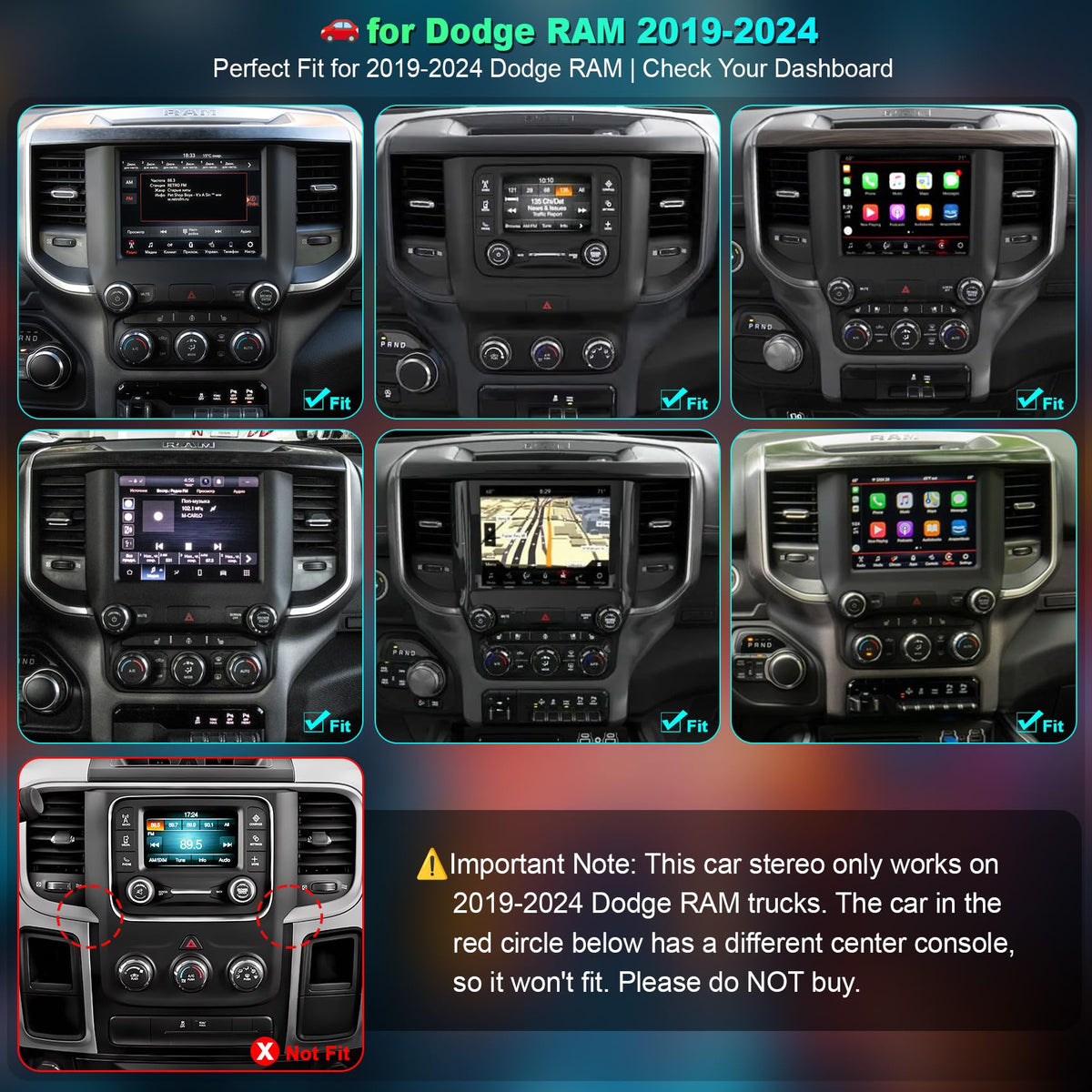 Android Car Radio Stereo for Dodge RAM 1500 2500 3500 4500 5500 2019-2024
