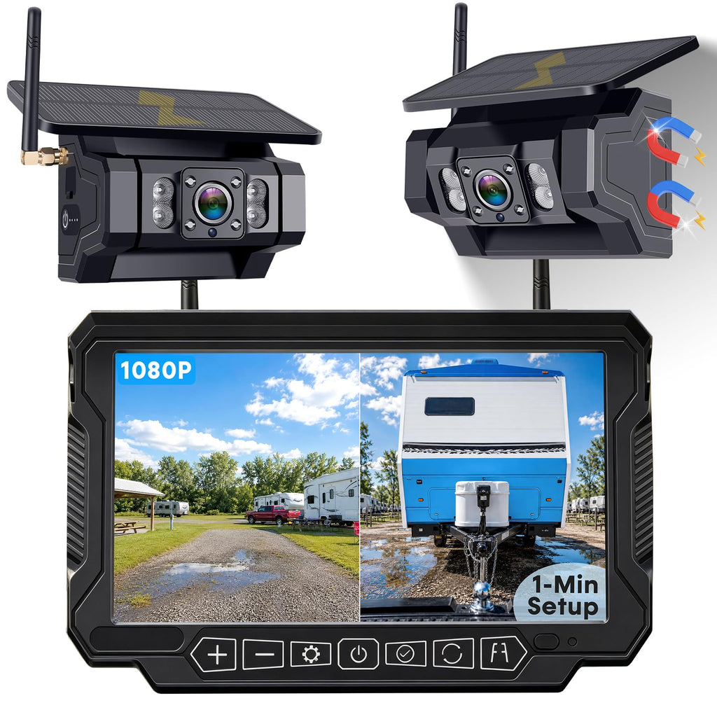 1080P Dual Magnetic Wireless Backup Camera - 7" Split-Screen for RV Trailer