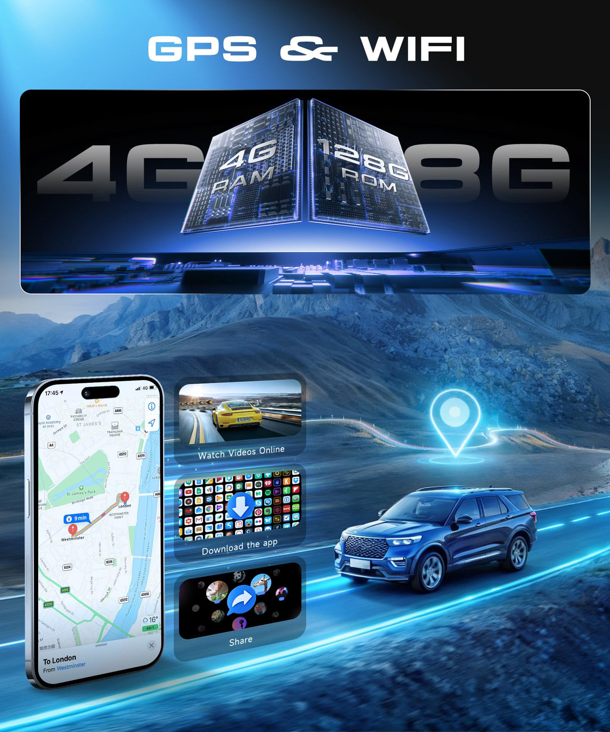 4G+128G Car Radio for Ford F150 2009 2010 2011 2012 with Wireless CarPlay Android Auto, 9 Inch Touchscreen Android Car Stereo with GPS WiFi Mirror Link SWC Bluetooth AM/FM EQ Backup Camera