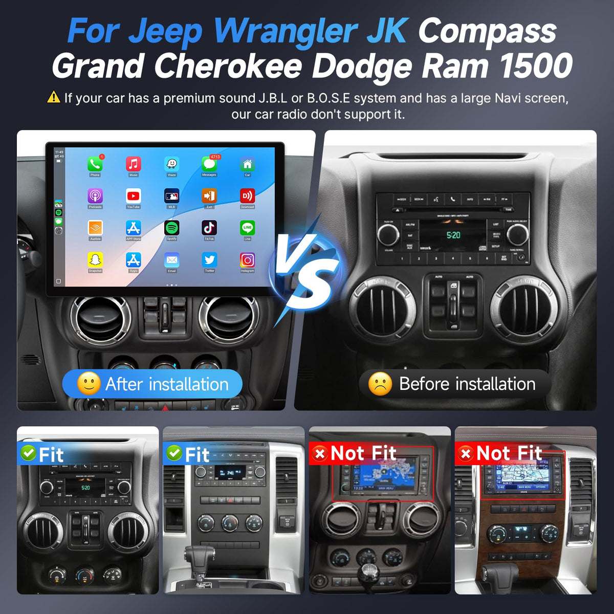 8Core 4G+64G Android 13 Car Stereo for Jeep Wrangler 2007-2018