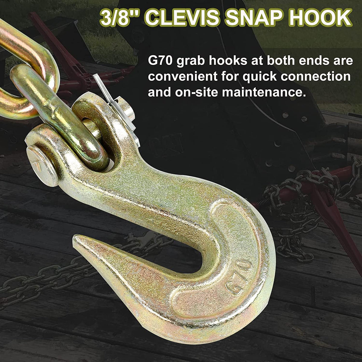 4 Pack 3/8" x 20' G70 Welded Steel Tow Chain Binder Tie Down Binder Chain