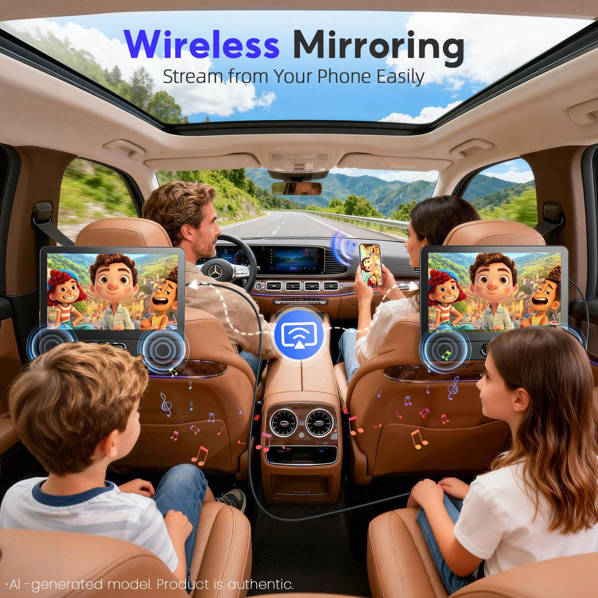 12" Car DVD Player Dual Screen Support Wireless Screen Mirroring