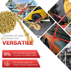 3/8" to 1/2" Ratchet Chain Binder with G80 5400 lbs Safe Working Load 3/8" X 10FT Binder Chain，with Grappling G70 Hook, Tie Down Hauling Chain Binders for Flatbed Truck Trailer