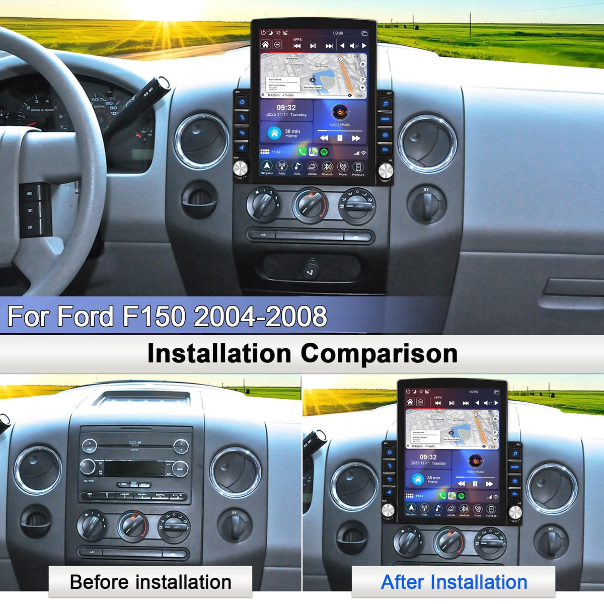 Android 15 Car Radio for Ford F150 2004-2008 Wireless CarPlay Android Auto