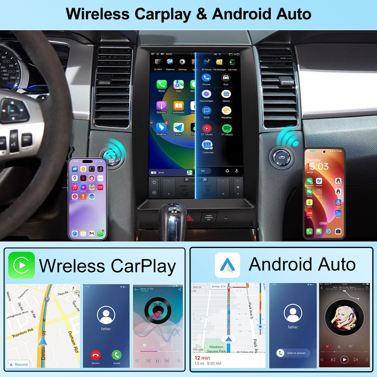13.3 inch Car Stereo for Ford Taurus 2012-2016 High Level, Wireless CarPlay