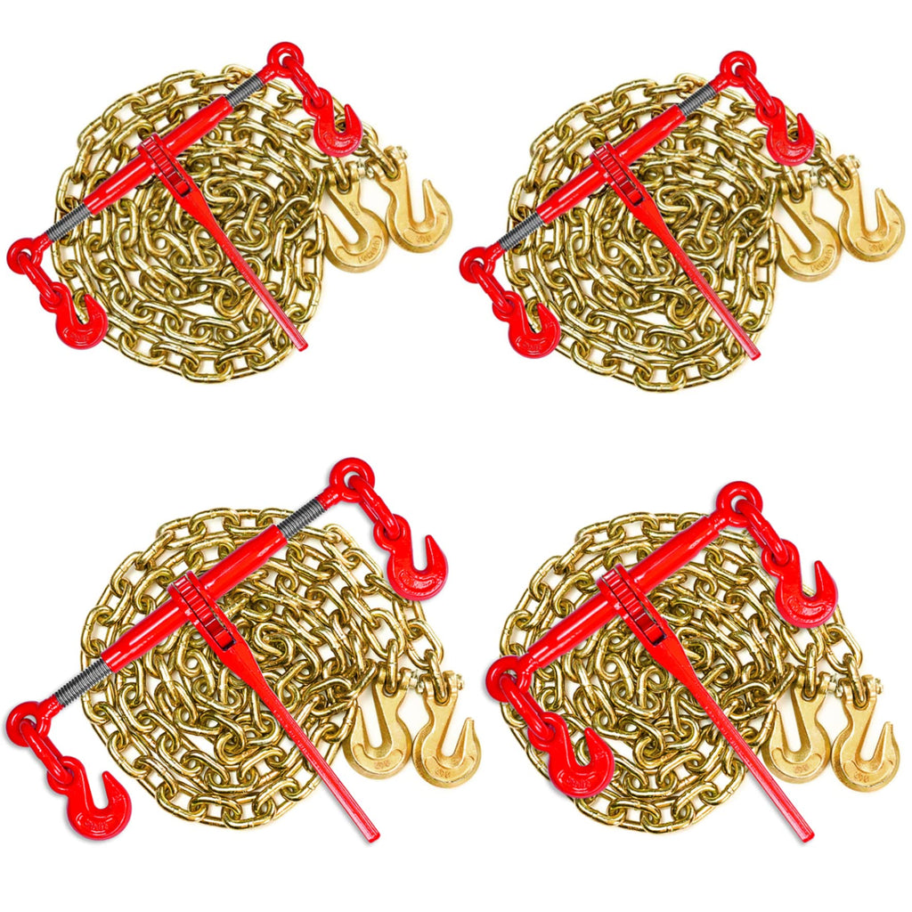 Chain Binder 3/8" -1/2" Grade 70 and 3/8"×10ft Chains Includes (4) Binders and (4) Chains for Industrial Agricultural Towing Applications in Chain and Binder Kit