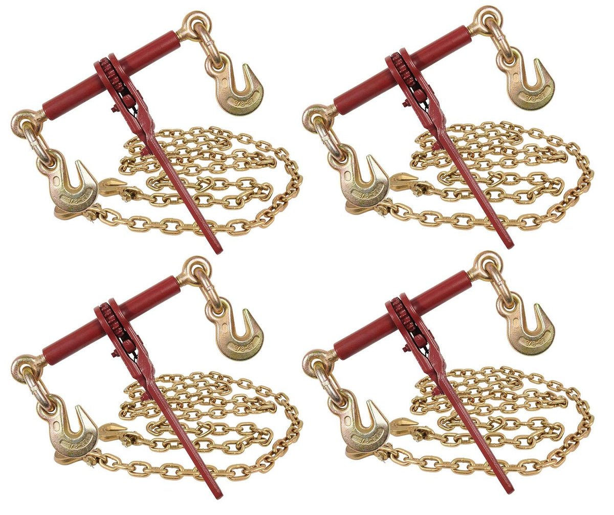 Mytee Products 3/8" Grade 70 Chain and Binder Kit | Includes (2) 3/8" - 1/2" Ratchet Load Binder Severe Duty & (2) 3/8" x 12' G70 Transport Chain w/Grab Hooks | 6600 lbs WLL for Truck Trailer Tie Down
