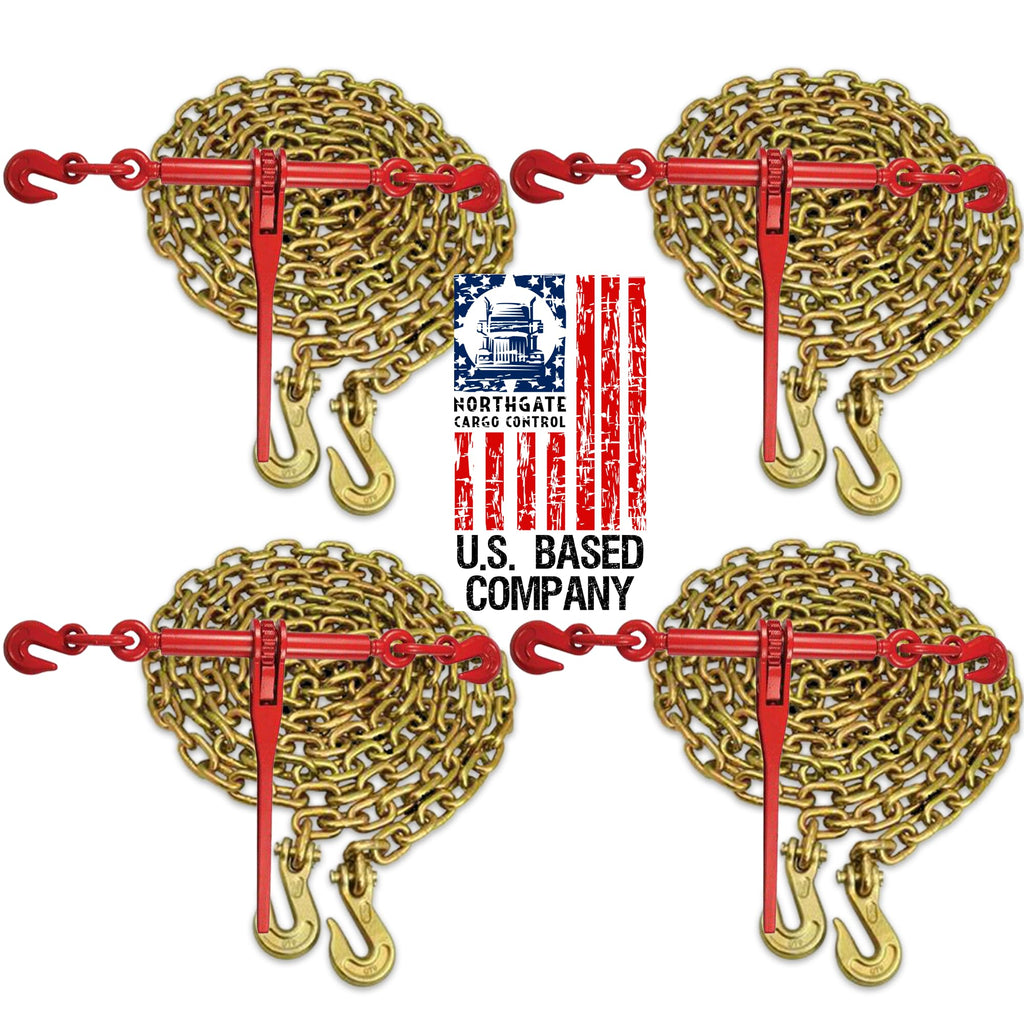NCC · Heavy Duty · G70 (4) 3/8" x 10' Transport Chain & (4) 3/8" - 1/2" Ratchet Load Binder Kit