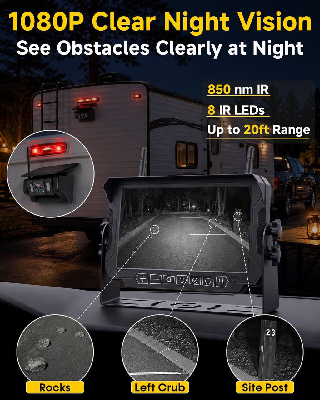 1080P Dual Magnetic Wireless Backup Camera - 7" Split-Screen for RV Trailer