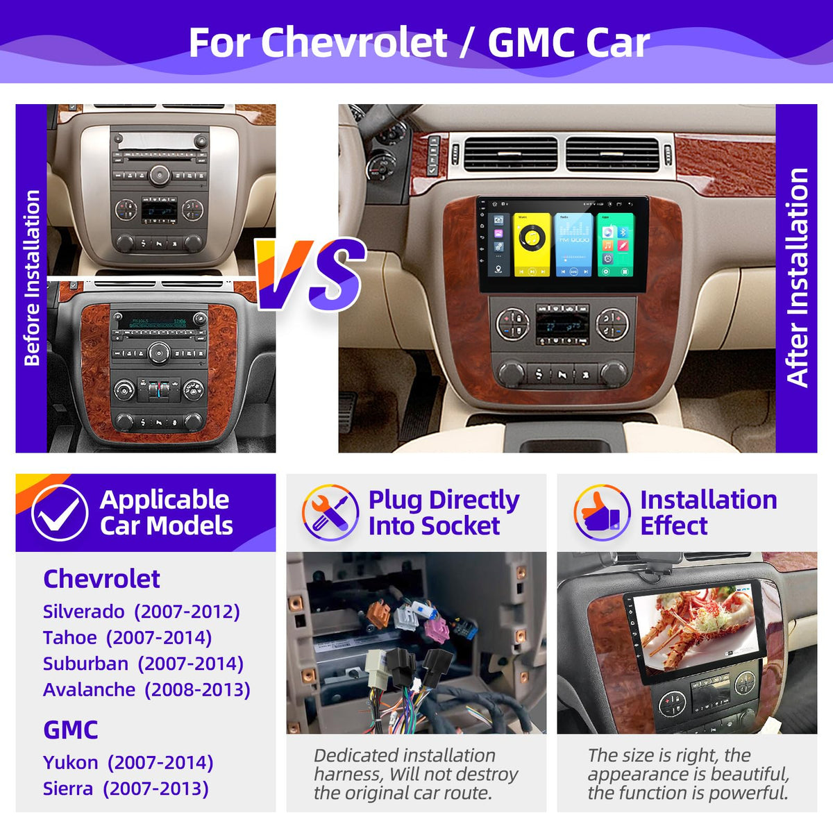 for Chevrolet Tahoe Suburban GMC Yukon 2007-2013 Radio Stereo Carplay Auto