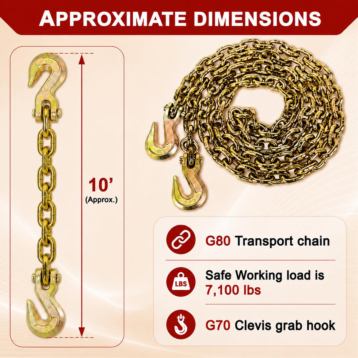 AAIN Chain and Binder Kit 3/8 in-1/2 in, 4 Pack Ratchet Binders and Chains
